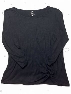 New York & Company Black Side Knot 3/4 Sleeve Knit Top Size M